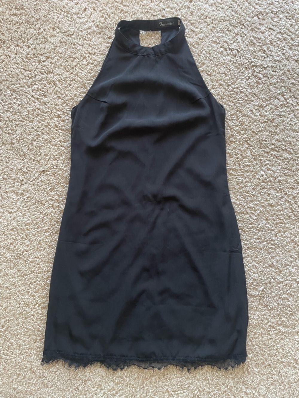 Black Halter Lace-Hem Dress